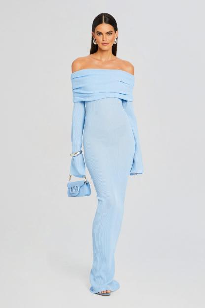 Jersey Off-Shoulder Long Sleeve Maxi Dress