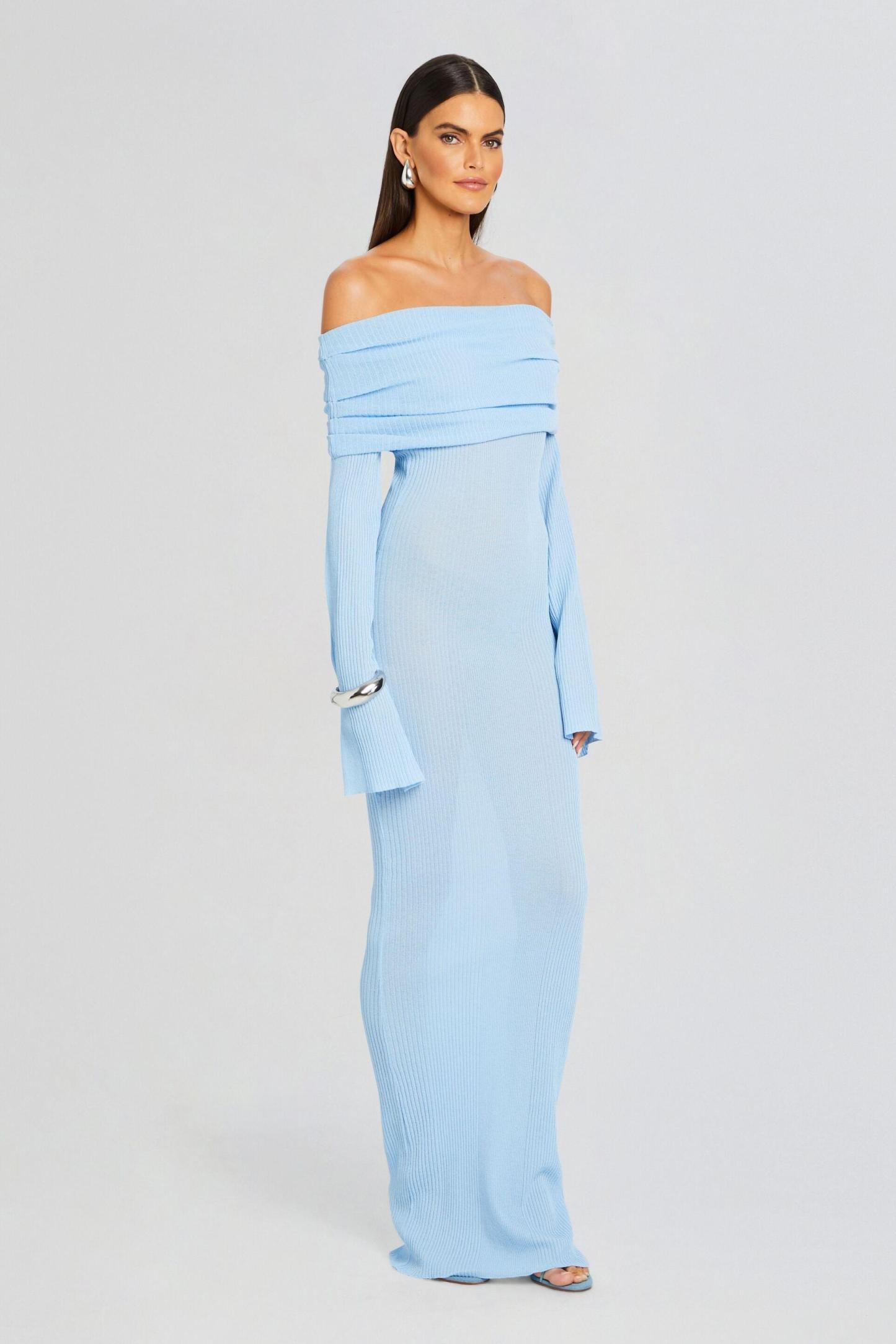 Jersey Off-Shoulder Long Sleeve Maxi Dress
