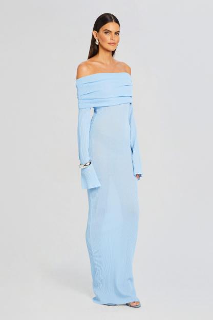 Jersey Off-Shoulder Long Sleeve Maxi Dress
