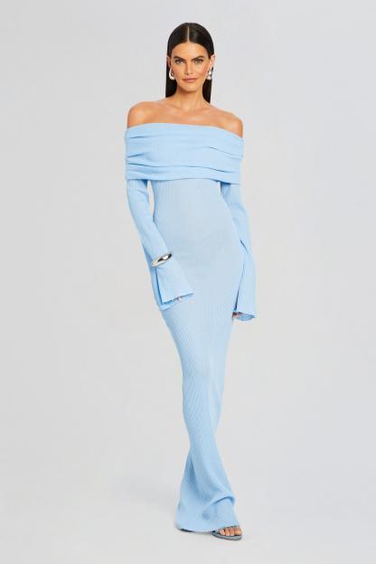 Jersey Off-Shoulder Long Sleeve Maxi Dress