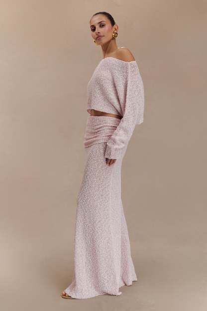 Jersey Skew Collar Long Sleeve Top & High Waist Maxi Skirt Set