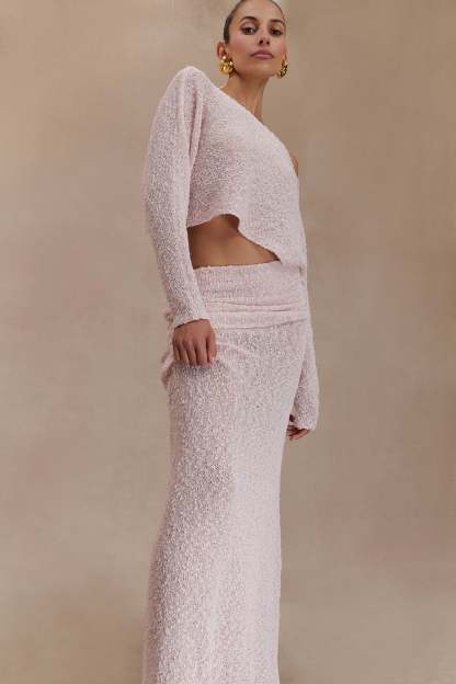 Jersey Skew Collar Long Sleeve Top & High Waist Maxi Skirt Set