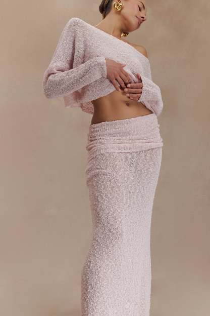 Jersey Skew Collar Long Sleeve Top & High Waist Maxi Skirt Set