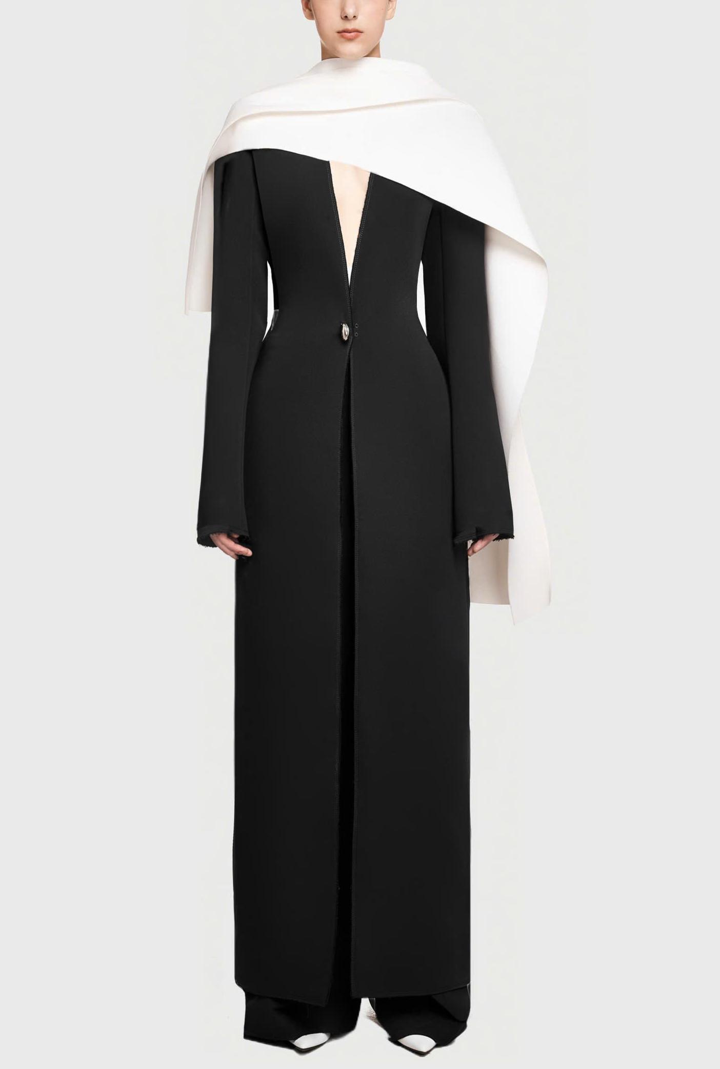 Contrast Color Long Sleeve Wrap Dress With Cape
