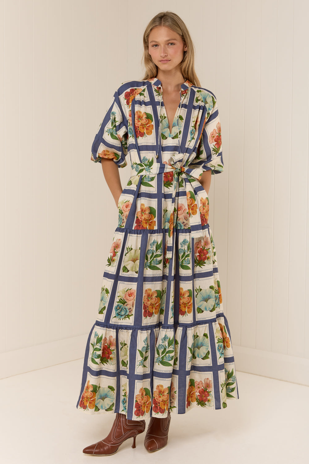 Floral Single Breasted Midi Dress With Belt