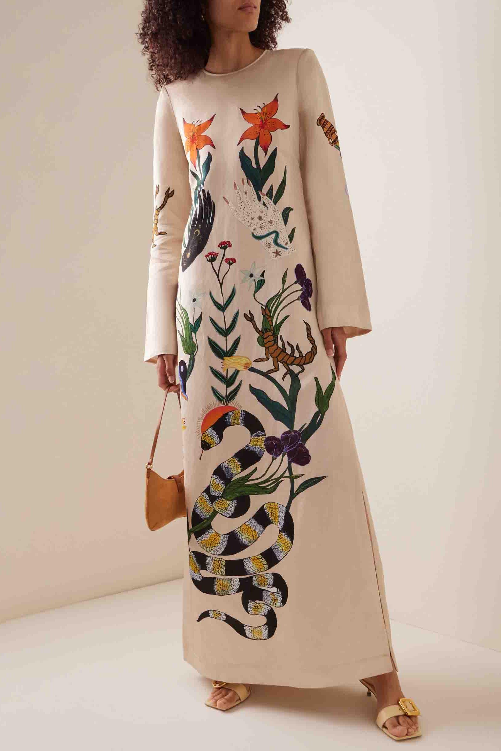 Floral Round Neck Long Sleeve Maxi Dress