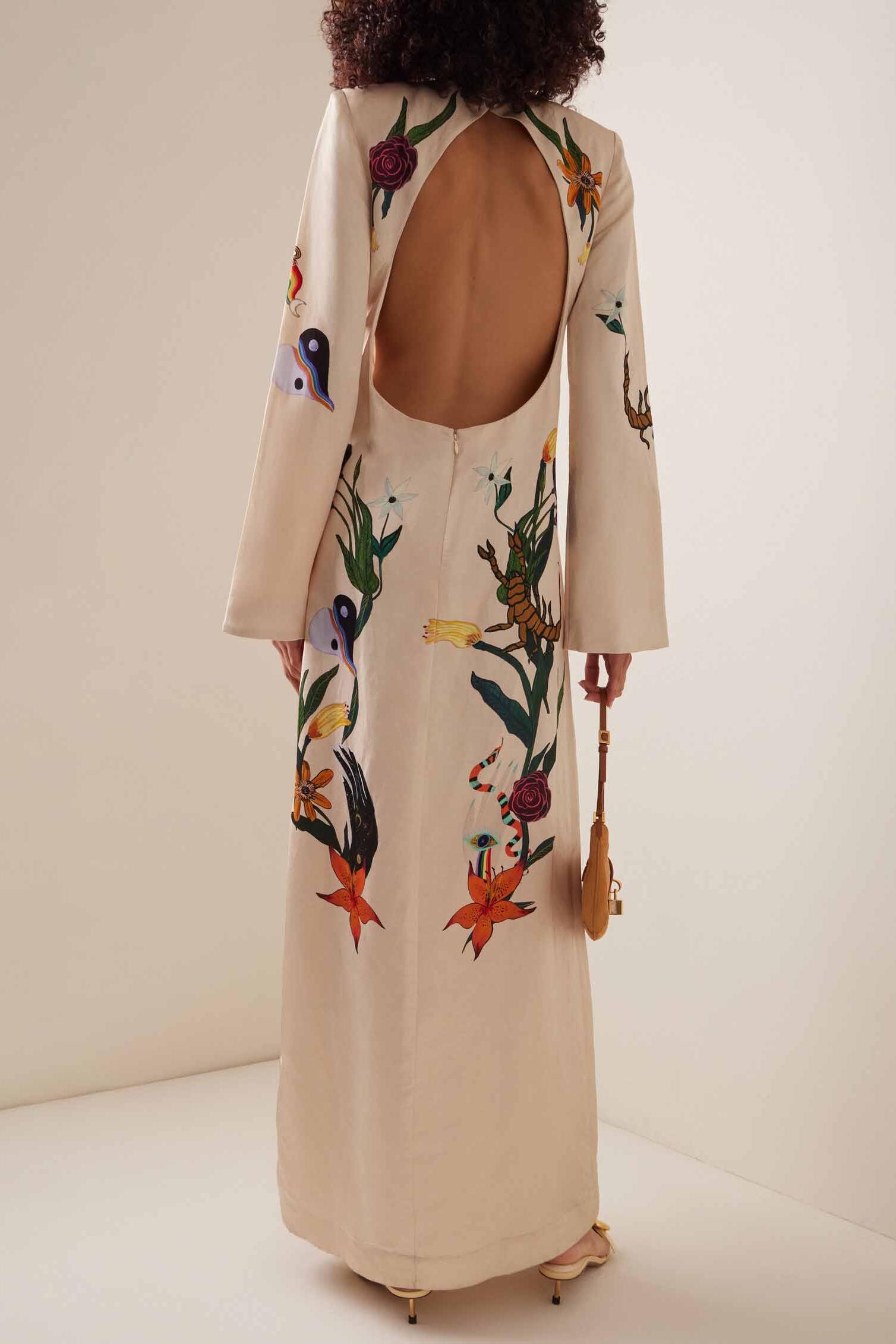 Floral Round Neck Long Sleeve Maxi Dress
