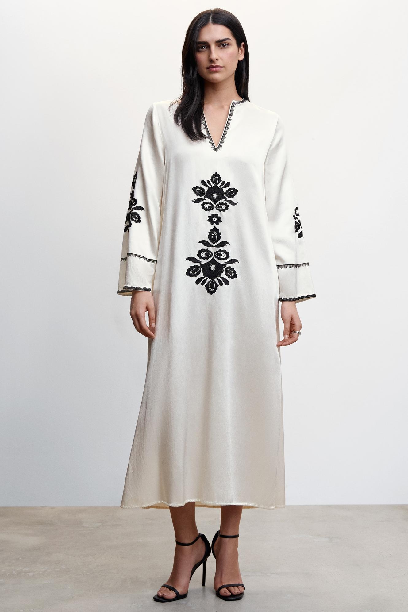Embroidered Paisley Long Sleeve Midi Dress