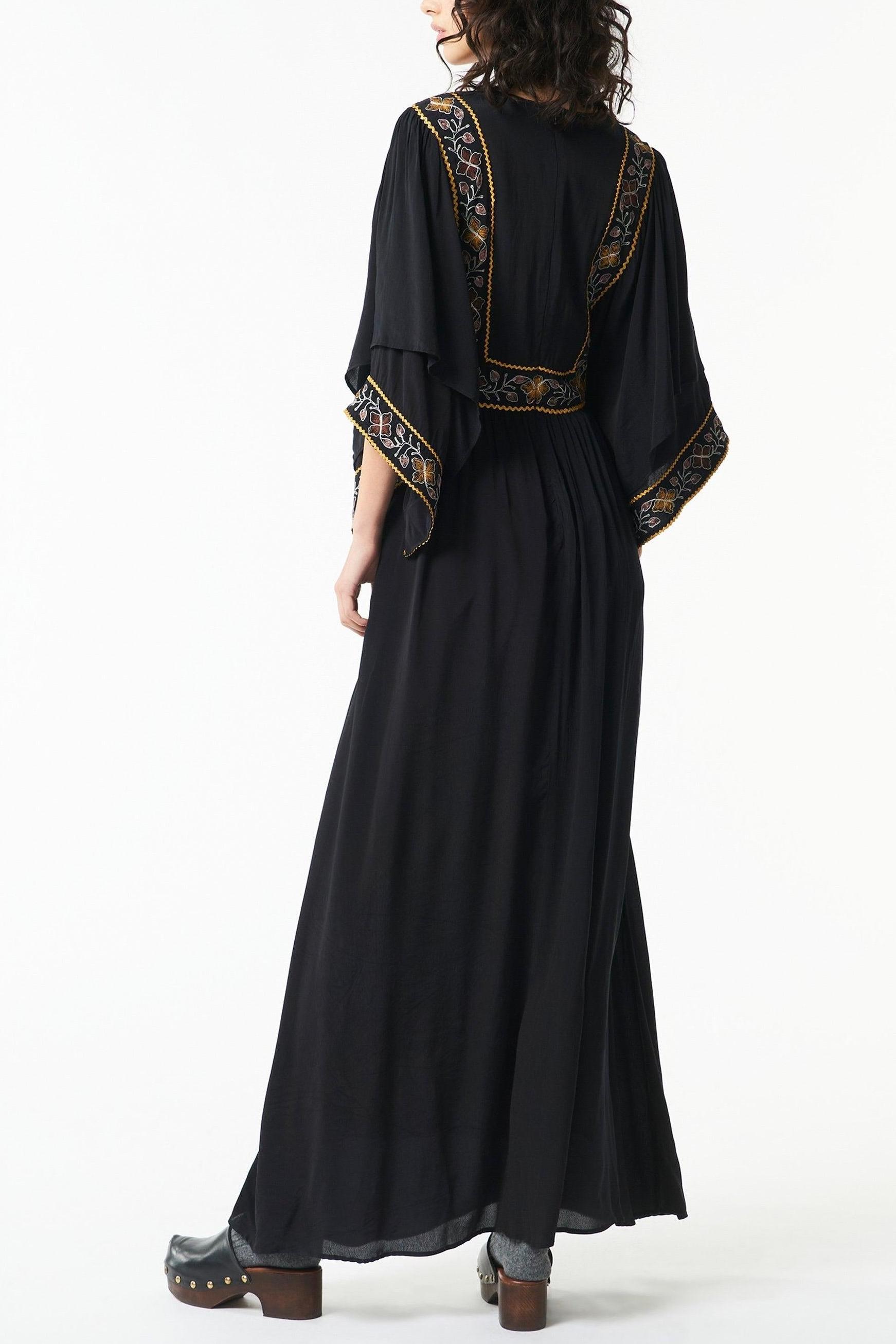 Embroidered Tie-Up Cape Sleeve Midi Dress