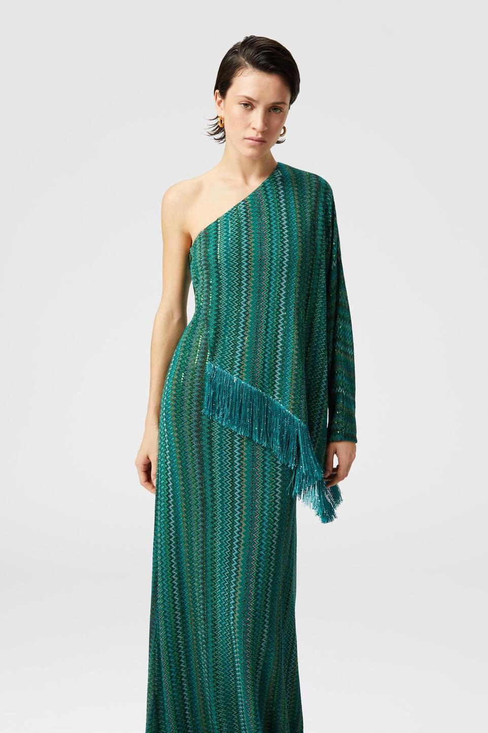 Abstract Print Tassel Skew Collar Maxi Dress