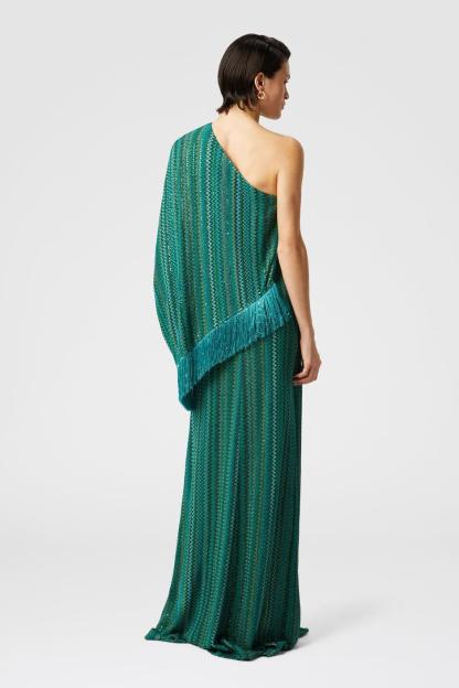 Abstract Print Tassel Skew Collar Maxi Dress