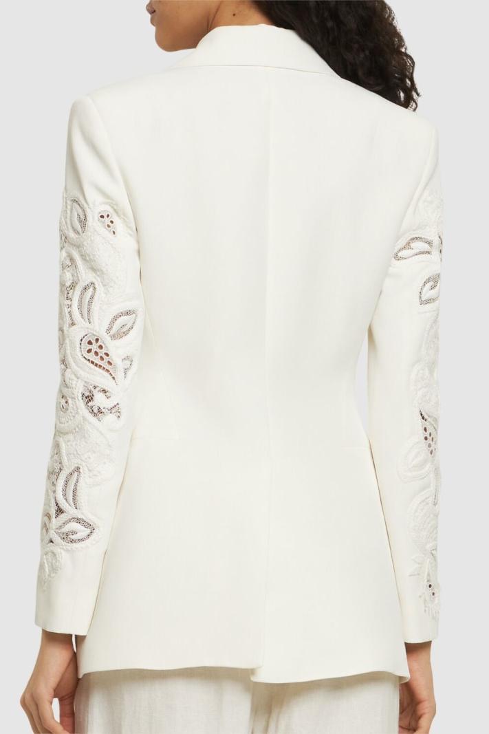 Lace Cut-Out Tailored Collar Blazer & High Waist Pants Set