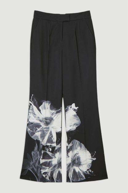 Floral Tailored Collar Blazer & High Waist Pants Set