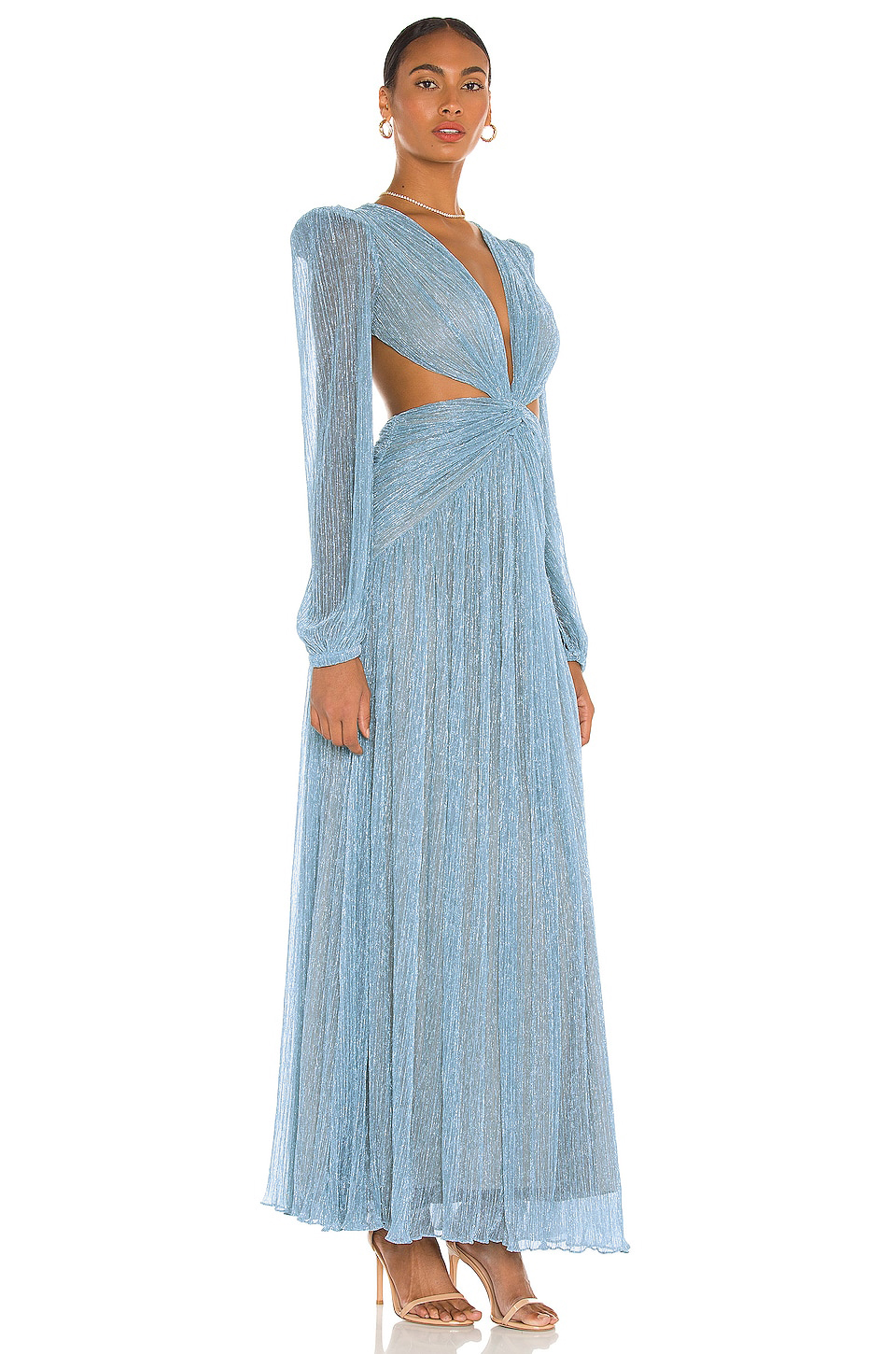 Luxury Pleated V-Neck Cut-Out Maxi Dress