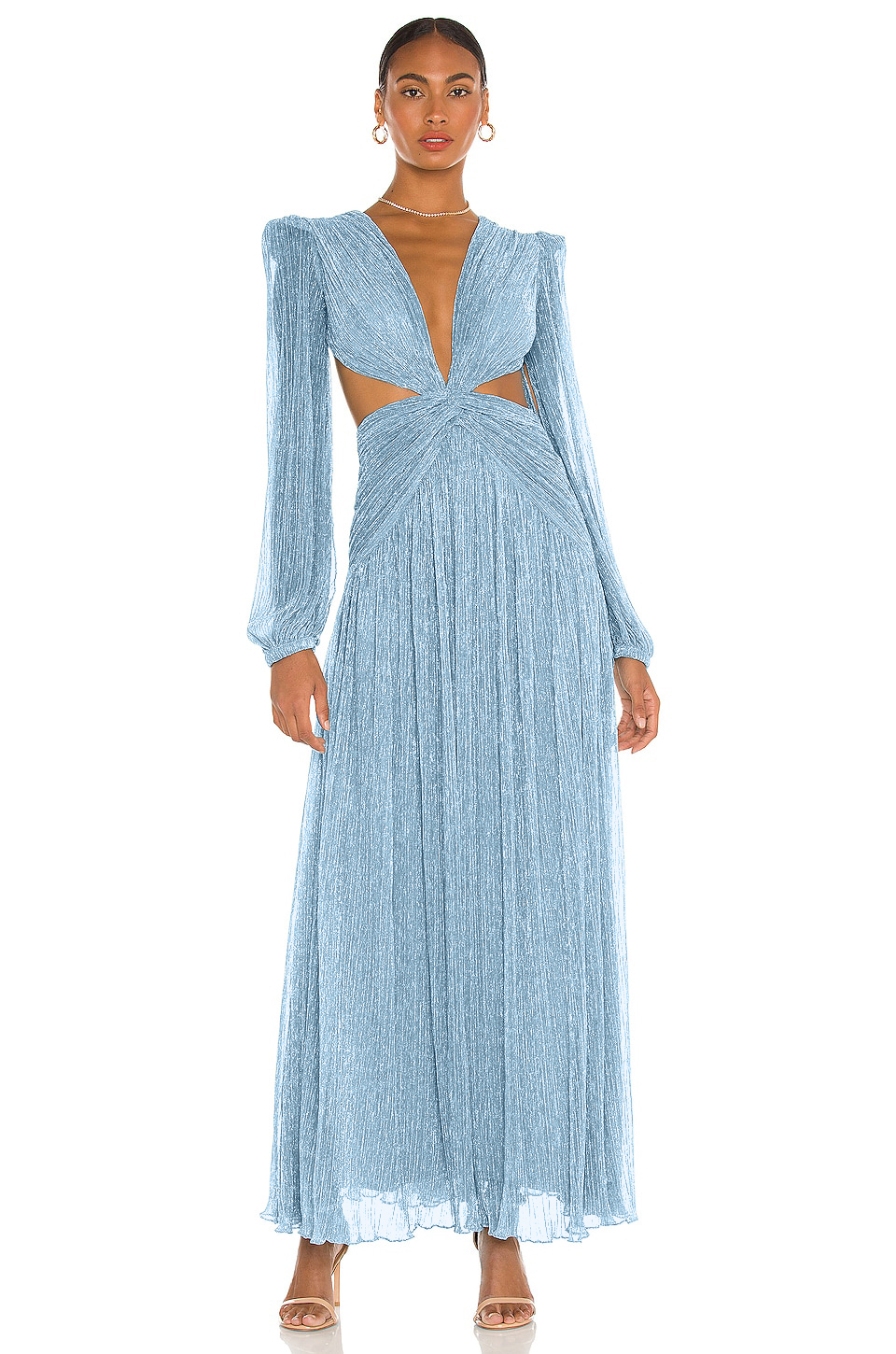 Luxury Pleated V-Neck Cut-Out Maxi Dress