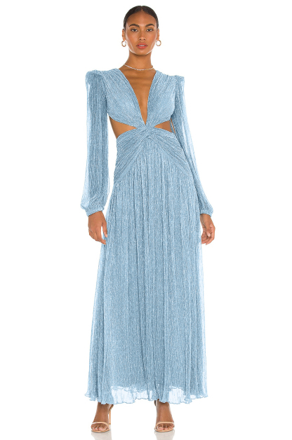 Luxury Pleated V-Neck Cut-Out Maxi Dress