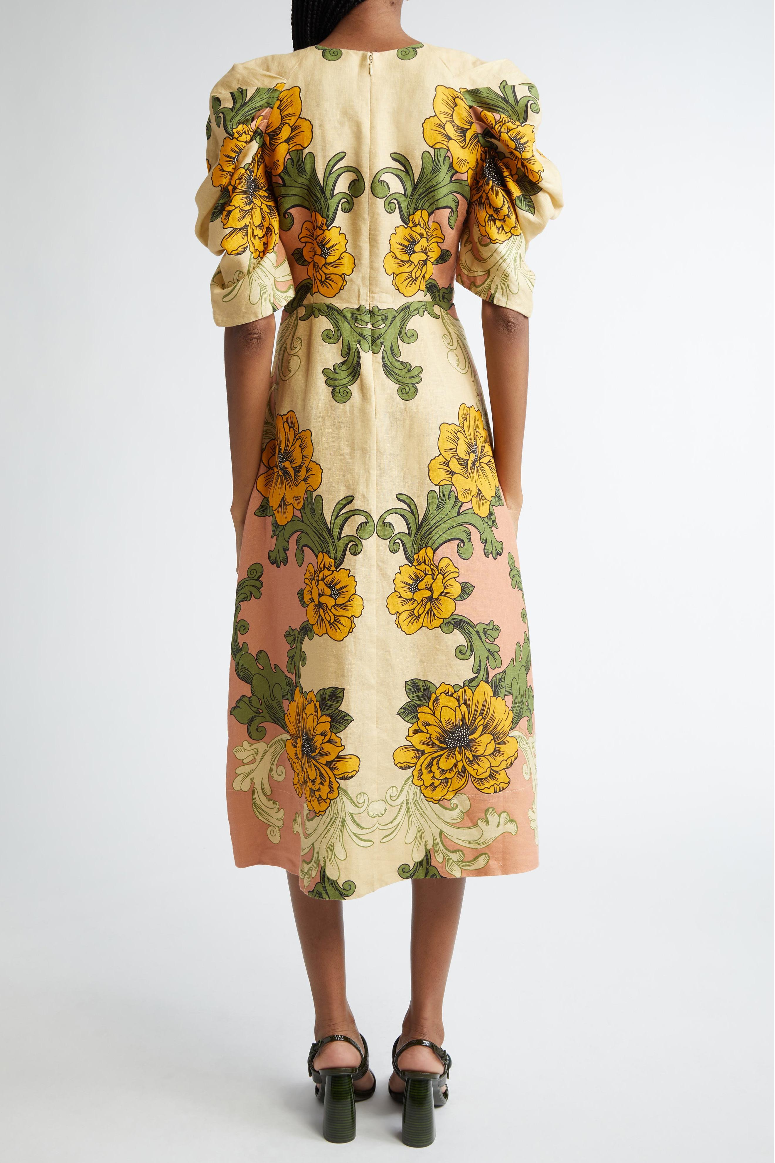 Floral Knotted Ruched Midi Dress