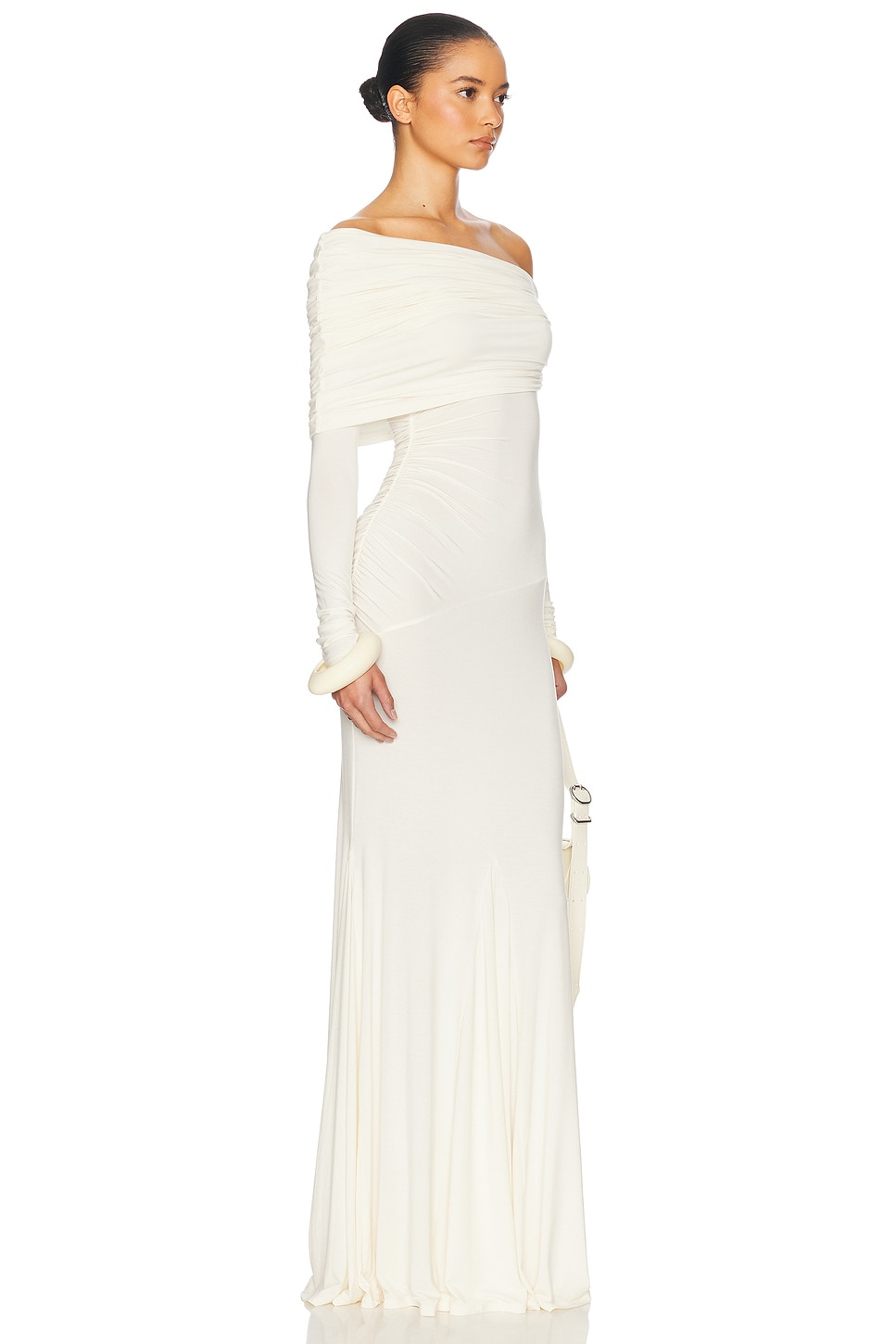Jersey Gathering Off Shoulder Maxi Dress