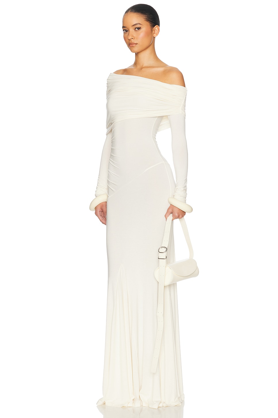Jersey Gathering Off Shoulder Maxi Dress