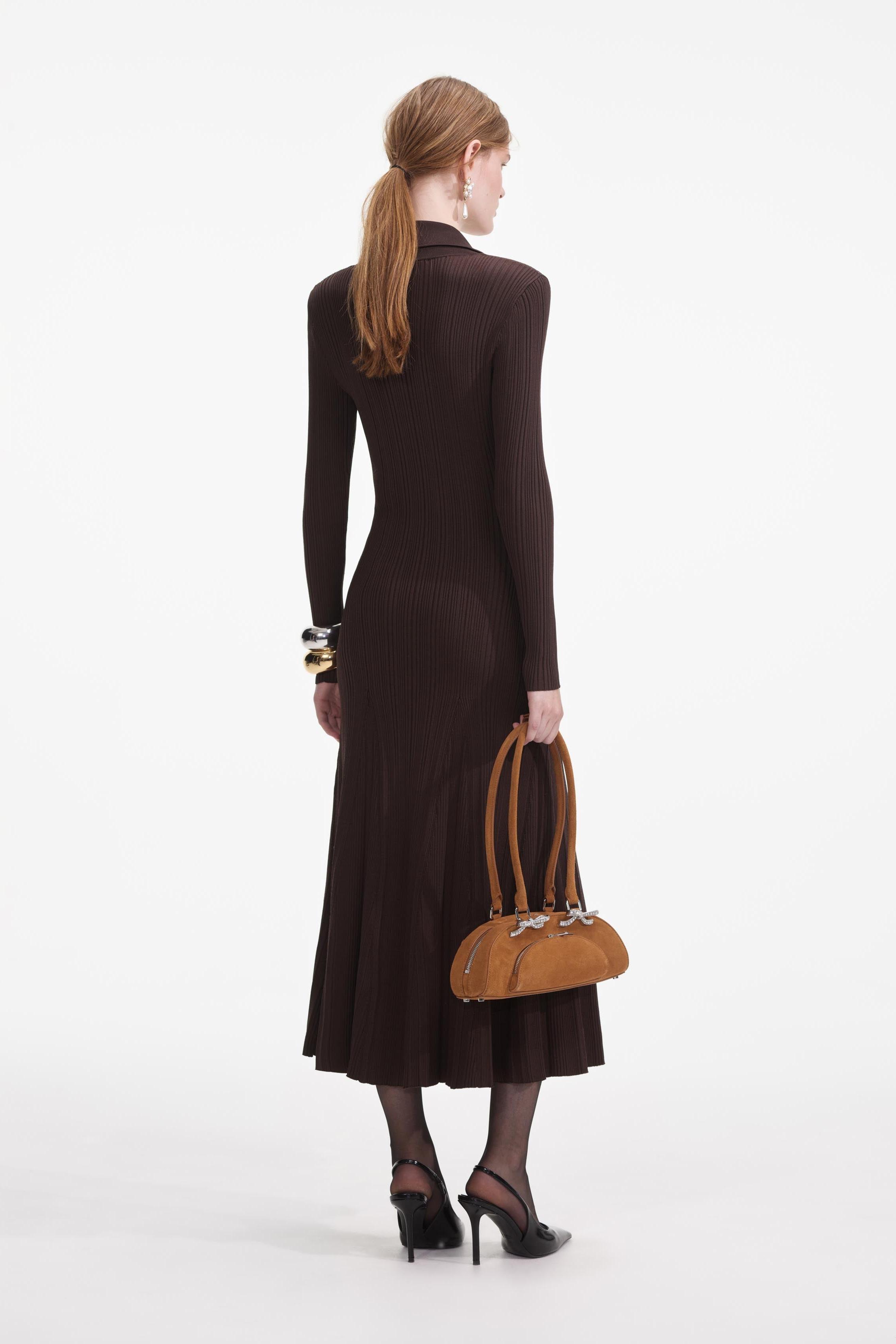 Jersey Metal Button Long Sleeve Midi Dress