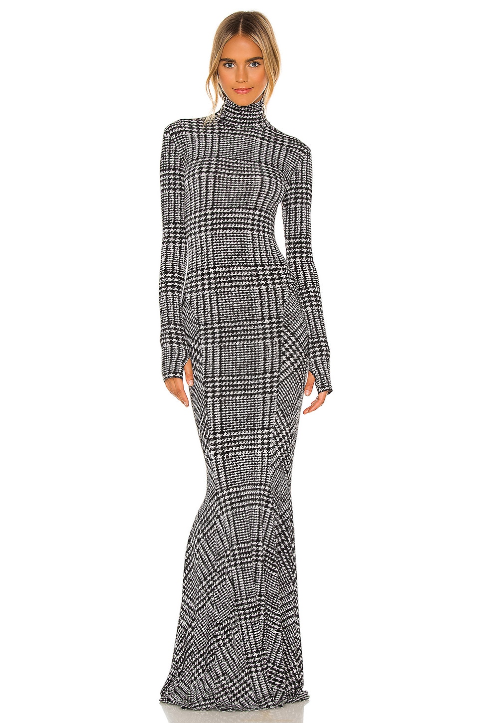 Knit  Houndstooth High Neck Maxi Dress