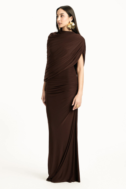 Jersey Gathering Asymmetrical Maxi Dress