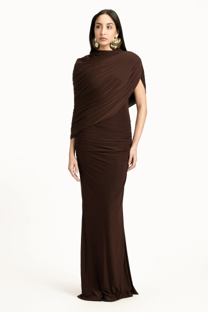 Jersey Gathering Asymmetrical Maxi Dress