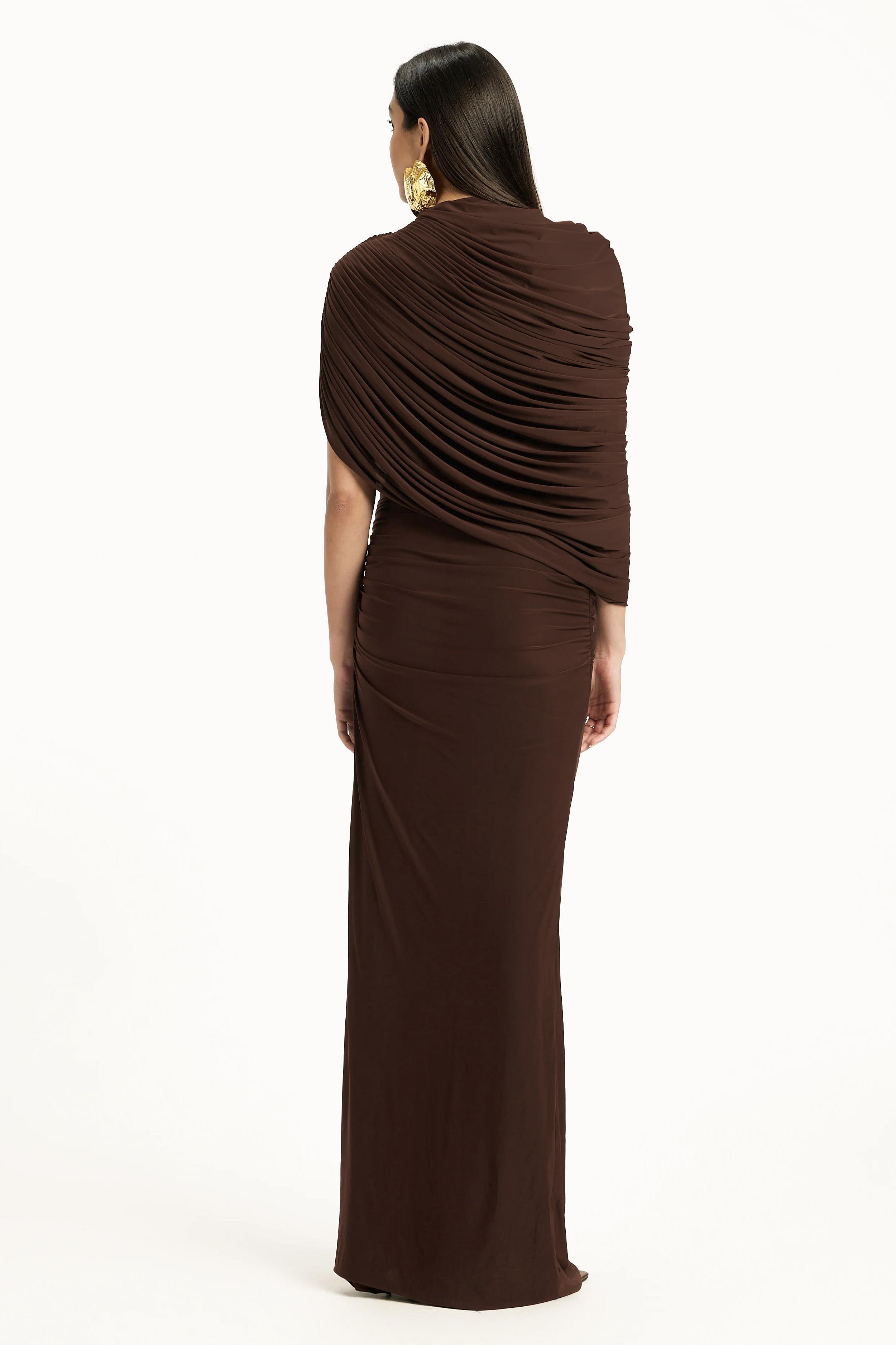Jersey Gathering Asymmetrical Maxi Dress