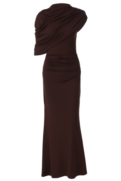 Jersey Gathering Asymmetrical Maxi Dress