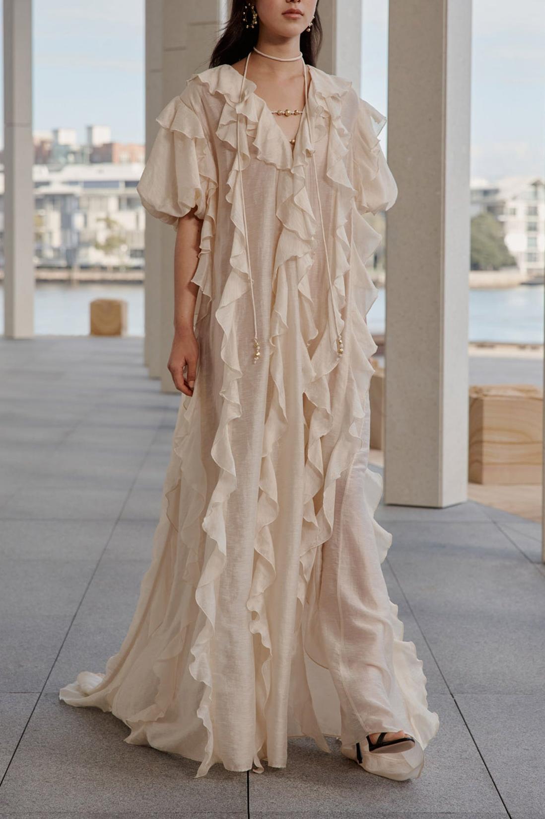 Ruffle Puff Sleeve V-Neck Midi Dress