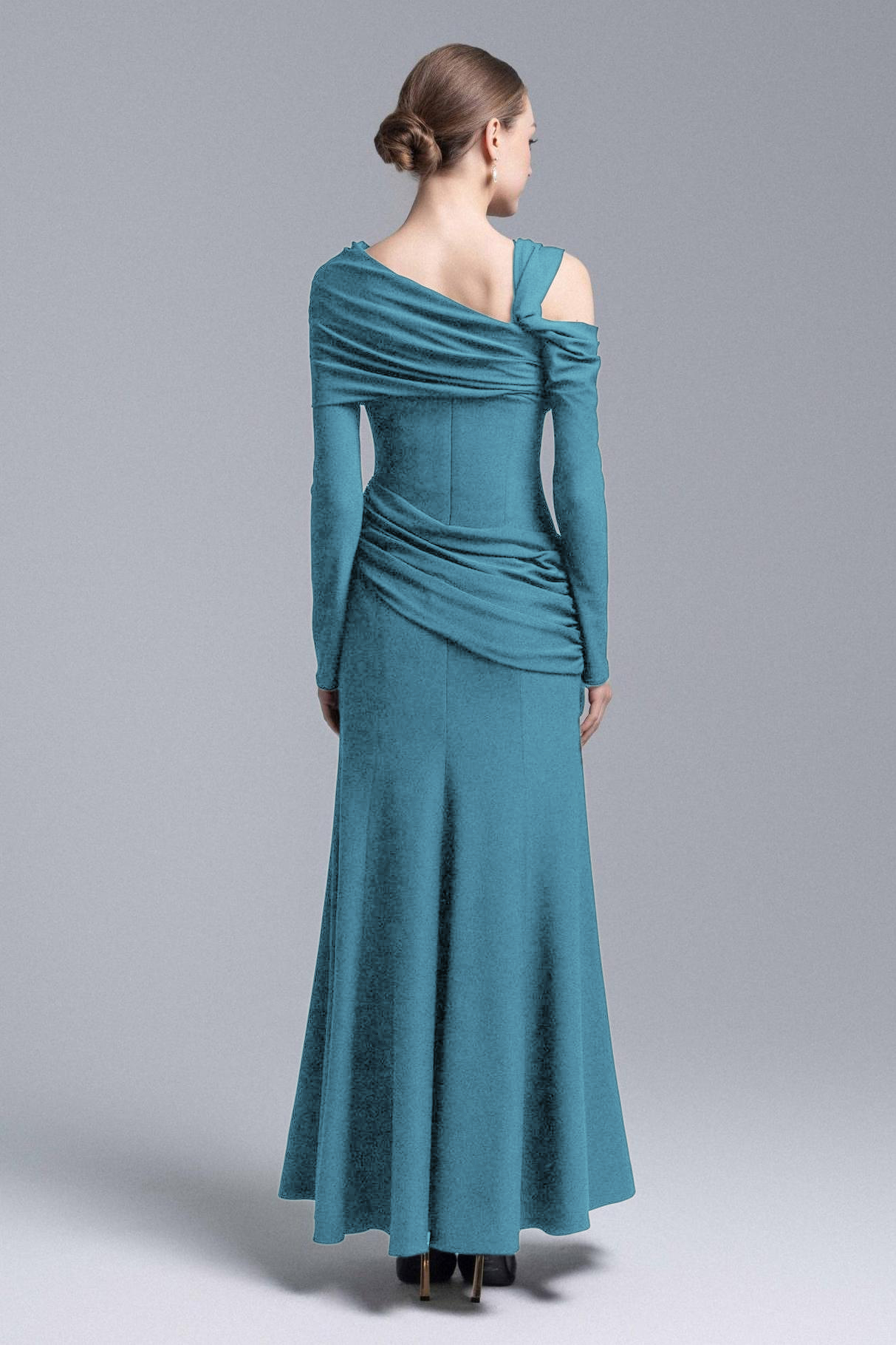 Jersey Asymmetrical Neck Gathering Mxi Dress