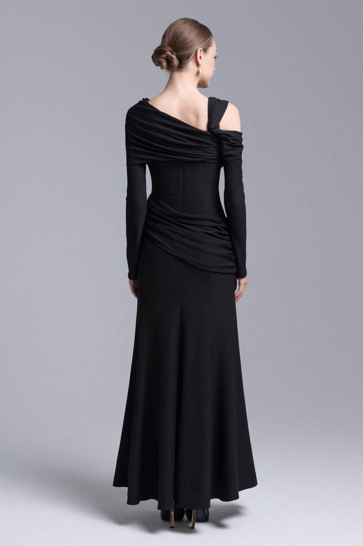 Jersey Asymmetrical Neck Gathering Mxi Dress