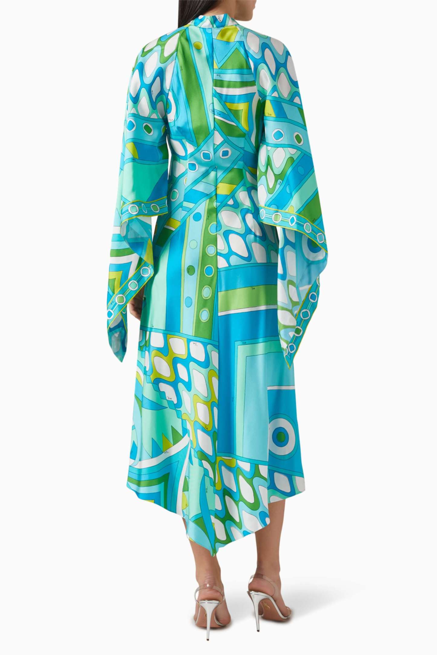 Abstract Print Stand Collar Button Midi Dress