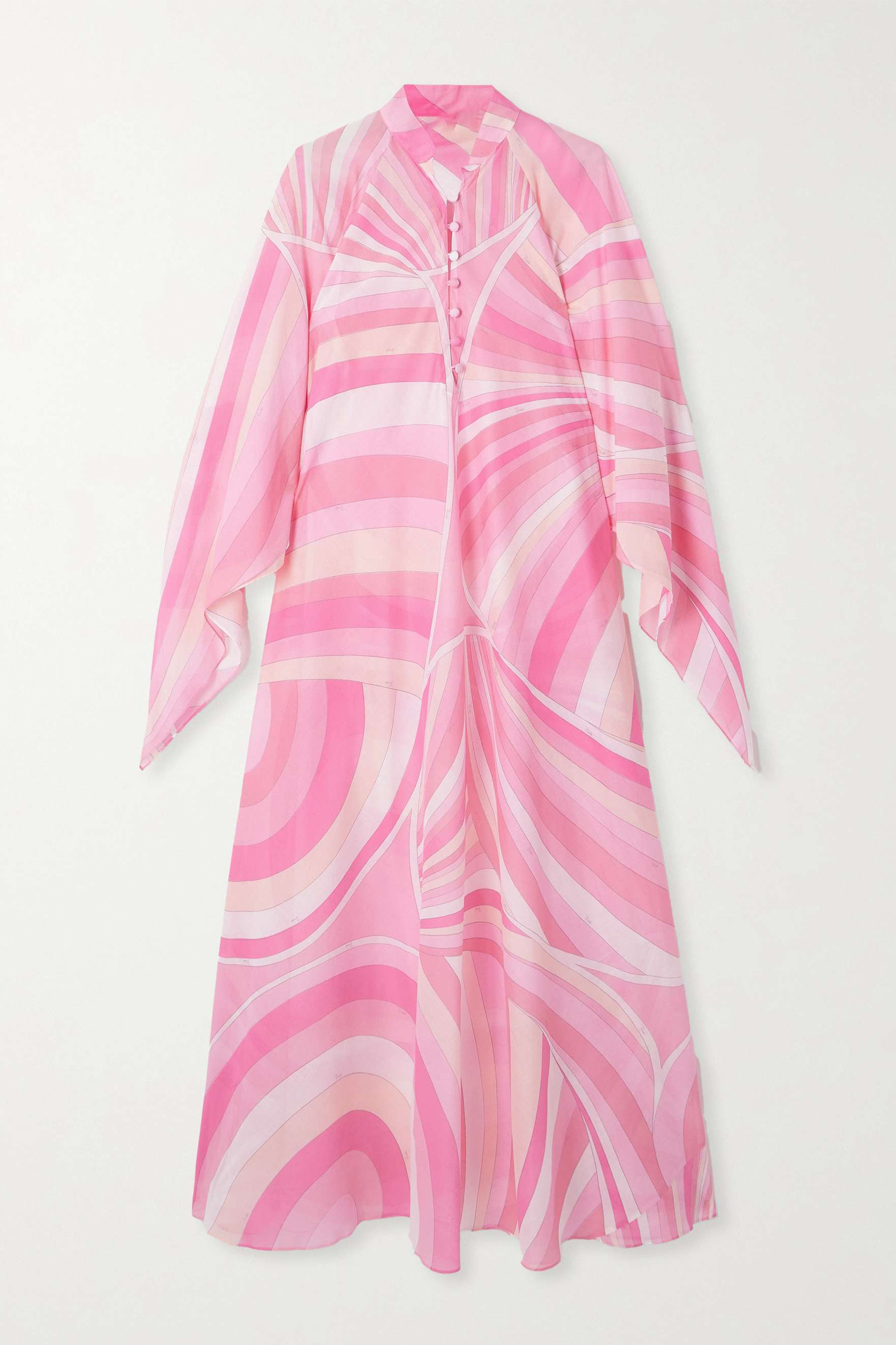 Abstract Print Stand Collar Button Midi Dress