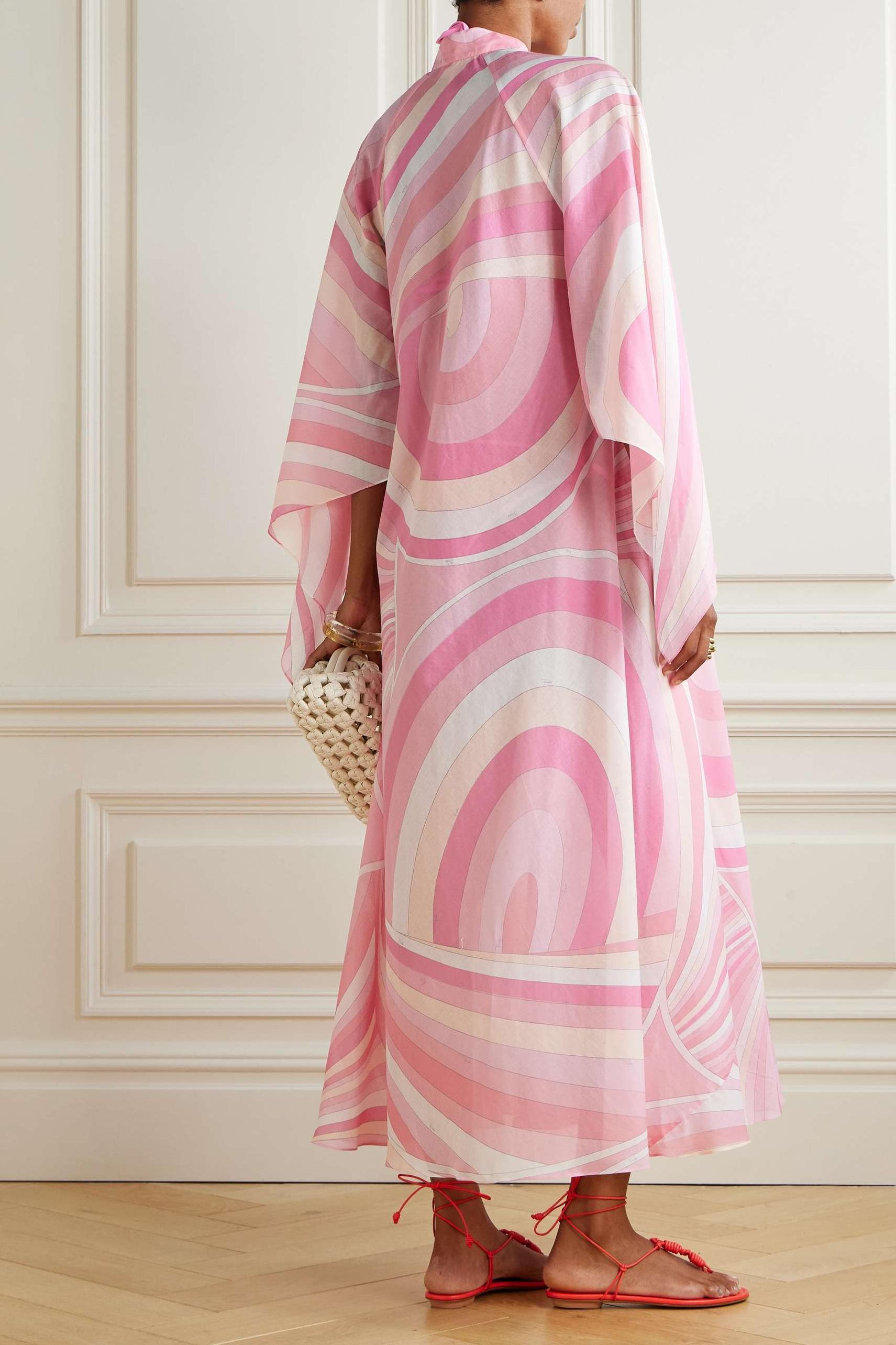 Abstract Print Stand Collar Button Midi Dress