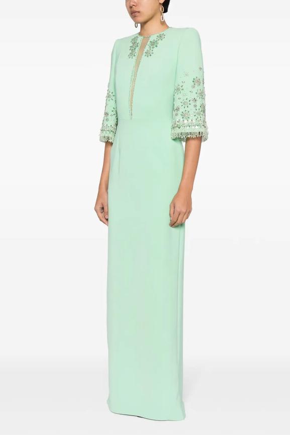 Nail Bead Embroidery Mid Sleeve Maxi Dress