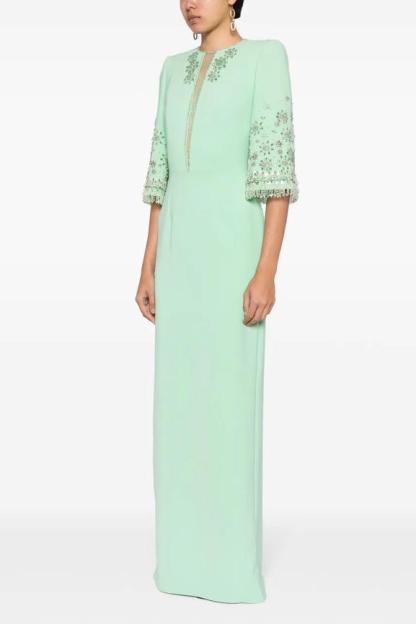 Nail Bead Embroidery Mid Sleeve Maxi Dress