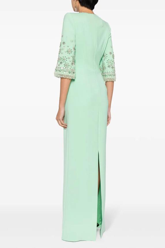 Nail Bead Embroidery Mid Sleeve Maxi Dress