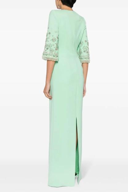 Nail Bead Embroidery Mid Sleeve Maxi Dress