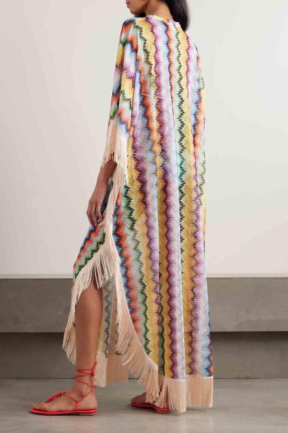 Chevron Tassel Batwing Sleeve Midi Dress
