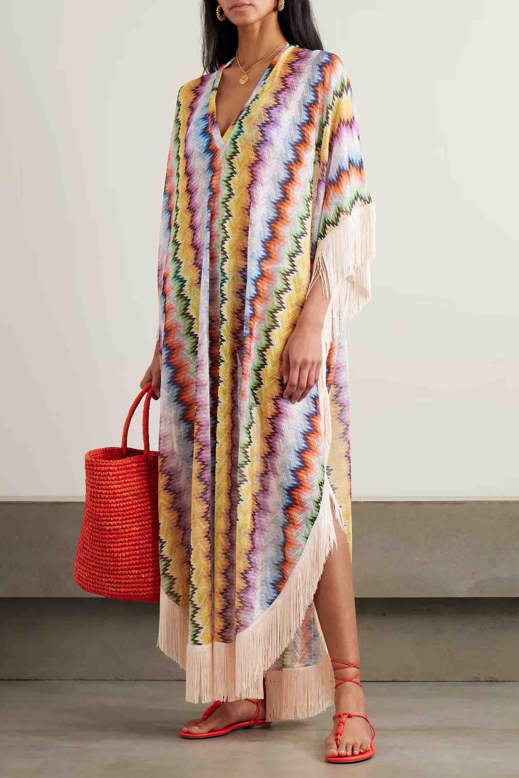 Chevron Tassel Batwing Sleeve Midi Dress