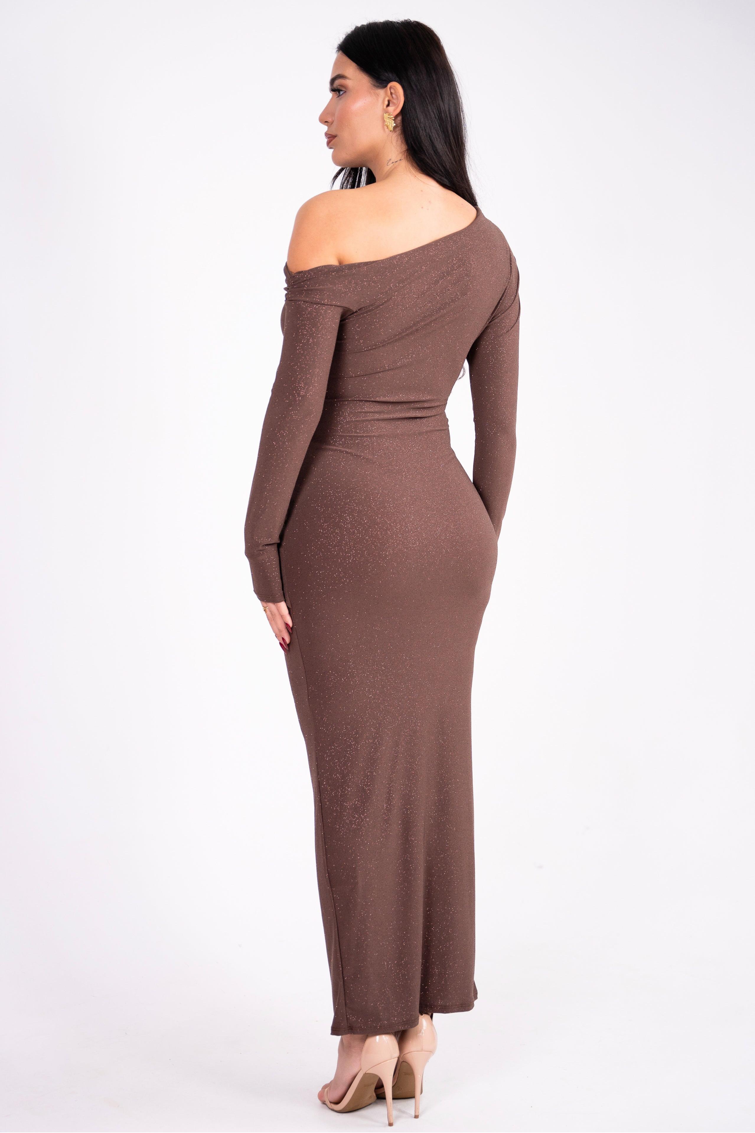 Jersey Knotted Asymmetrical Neck Midi Dress