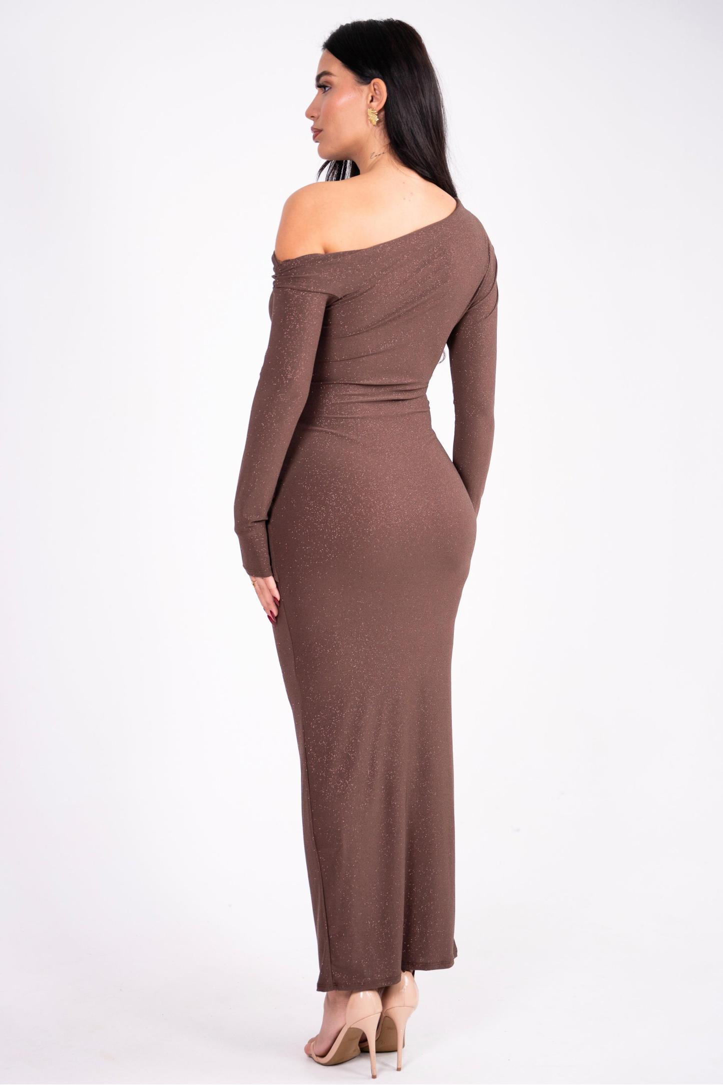 Jersey Knotted Asymmetrical Neck Midi Dress