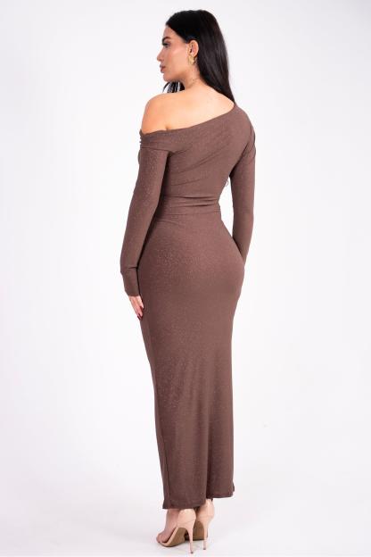 Jersey Knotted Asymmetrical Neck Midi Dress