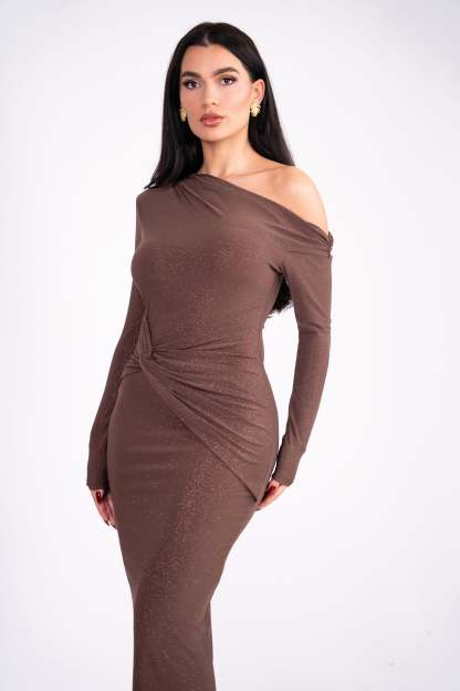 Jersey Knotted Asymmetrical Neck Midi Dress