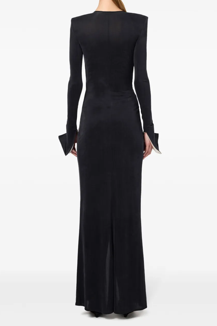 Contrast Color Bow Long Sleeve Maxi Dress