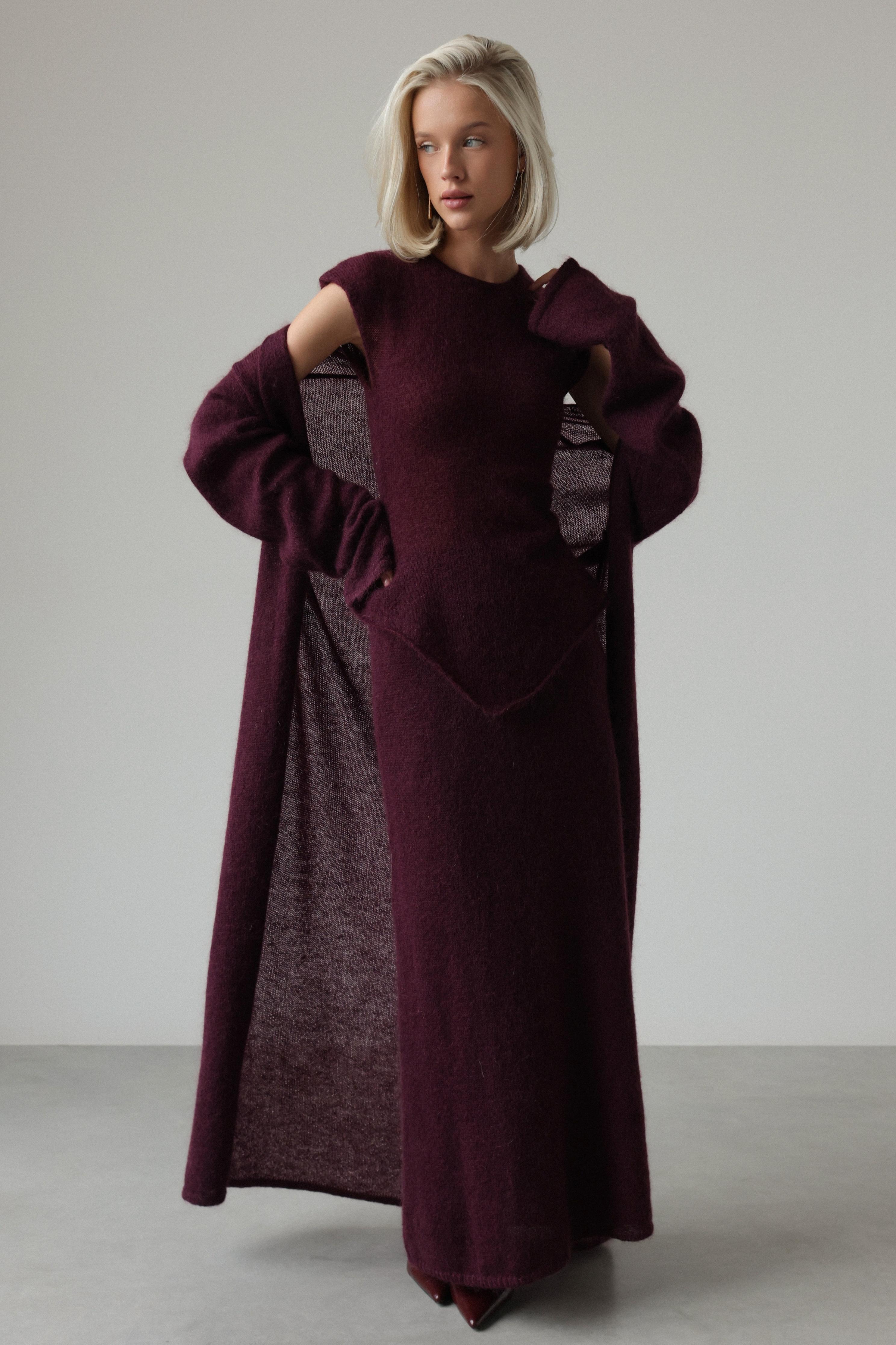 Knit Round Neck Midi Dress With Coat