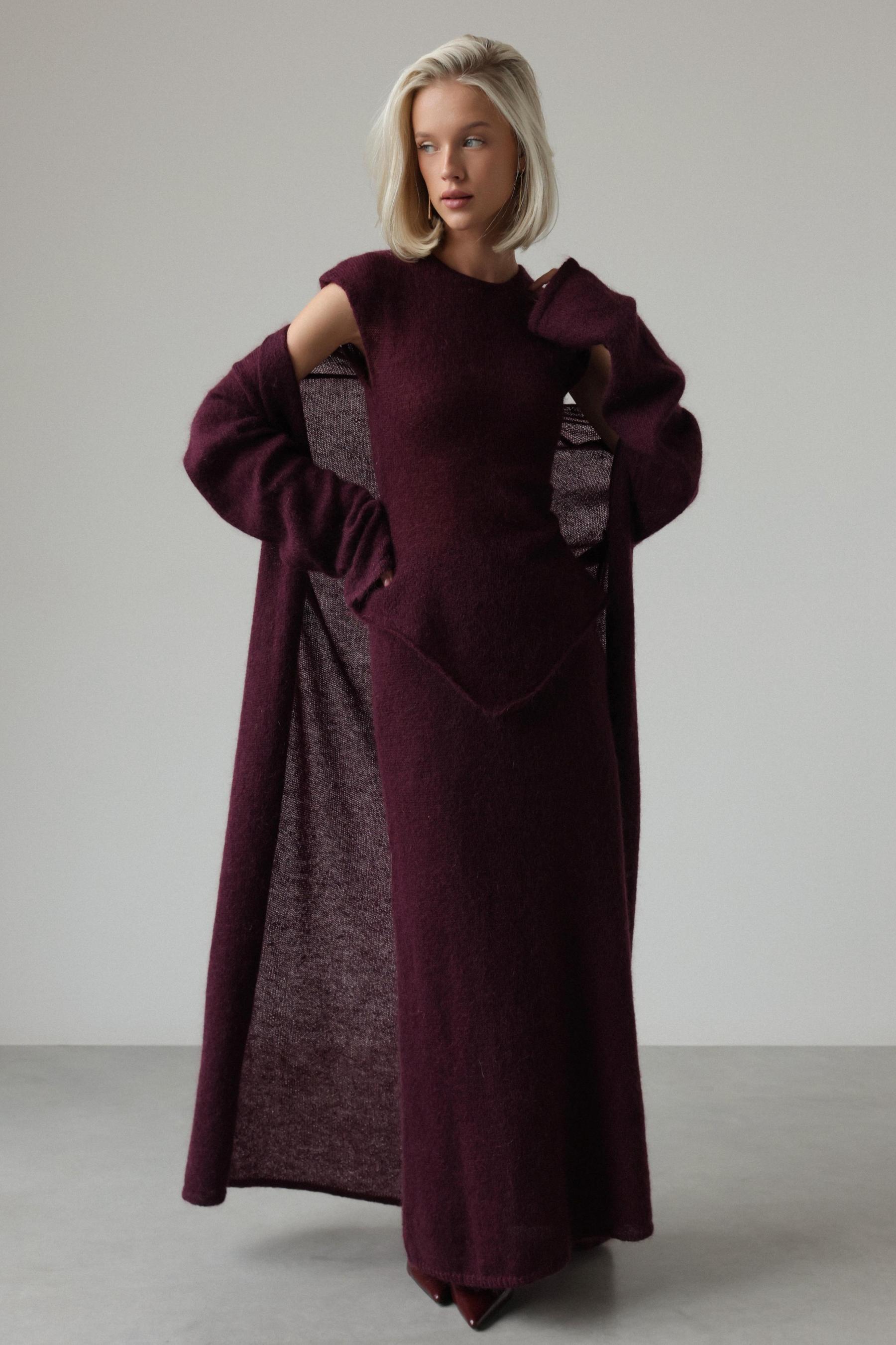 Knit Round Neck Midi Dress With Coat