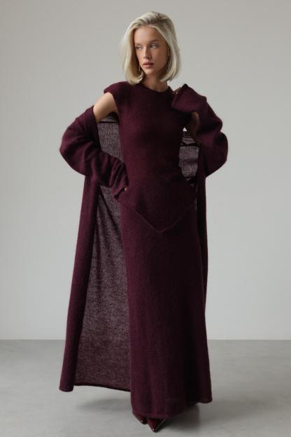Knit Round Neck Midi Dress With Coat