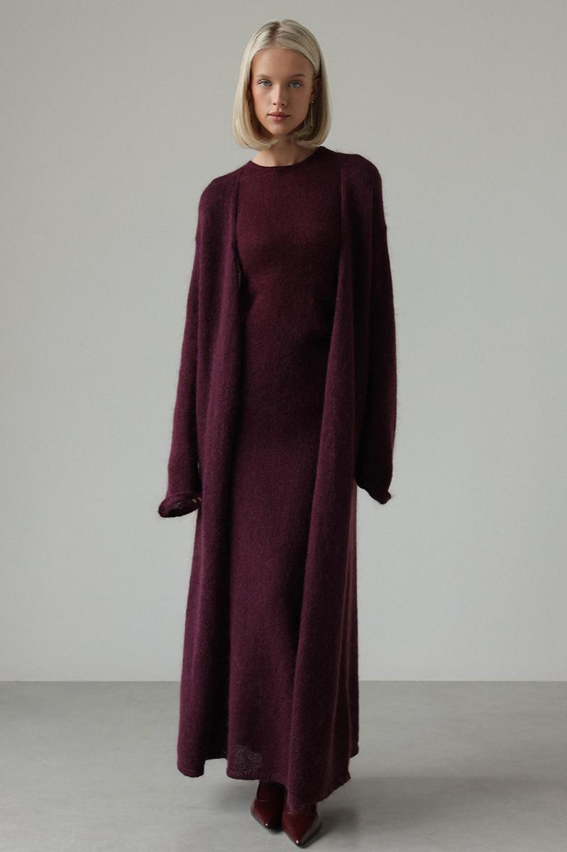 Knit Round Neck Midi Dress With Coat